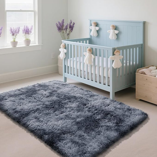 Fluffy Rug Shag Area Rug, Mottling Dark Grey 4x6 Area Rugs for Bedroom, Small Bedside Rug, Soft Fluffy Shag Entryway Throw Rugs for Living Room Bedroom Kids Room Home Decor
