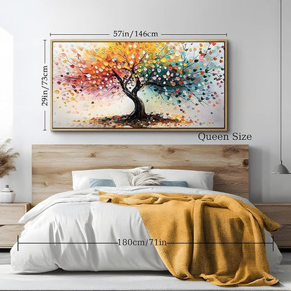 crmotu Tree of Life Large Framed Wall Art, Rainbow Tree Canvas Prints Abstract Painting, Colorful Modern Aesthetic Wall Pictures for Living Room Bedroom Bathroom Home Office Decorations 29"X57"