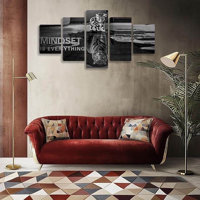 5 Panels Mindset is Everything Motivational Canvas Wall Art Inspirational Entrepreneur Quotes Poster Print Artwork Painting Picture for Framed Home Decoration Living Room office bedroom 70''W x 40''H