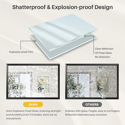 Briivue 22x30 Inch Black Bathroom Mirror for Wall, Thick Metal Framed Rectangle Mirrors for Over Sink, Bedroom, Living Room, Entryway, Anti-Rust, HD Tempered Glass