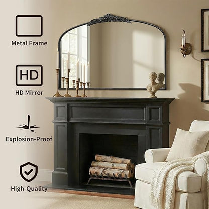 Micasso Large Vintage Black Mirror: 48"x33" French Baroque Antique Arched Mirror - Traditional Ornate Decorative for Wall/Fireplace/Mantel/Entryway/Bathroom/Hallway - Home Decor for Living Room