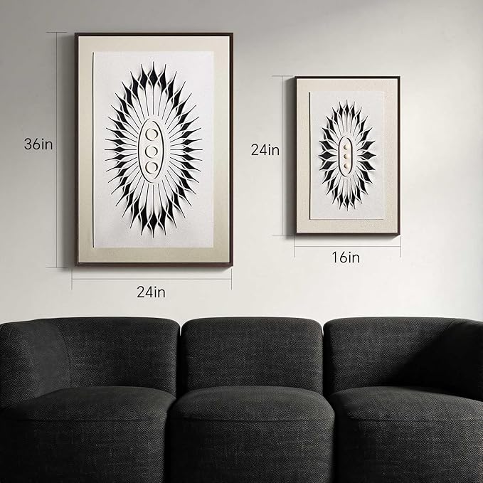 3D Textured Framed Abstract Wall Art for Bedroom, 3 Piece Modern Geometric Artwork for Walls, Black White Sandstone Texture Minimalist Pictures for Meditation Room Office Decor, 16x24 In