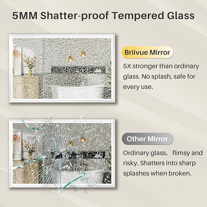 72x36 Inch White Bathroom Mirror for Wall, Thick Metal Framed Rectangle Mirrors for Over Sink, Bedroom, Living Room, Entryway, Anti-Rust, HD Tempered Glass