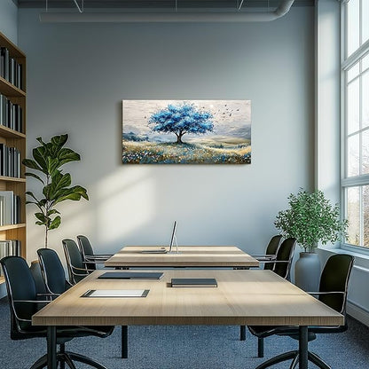 SERIMINO Tree of Life Landscape Wall Art, Blue Tree Aesthetic Large Artwork, Nature Botanical Decor Canvas Prints, Rustic Scenery Modern Pictures Wall Decor Living Room Bedroom Home Office 20"X40"