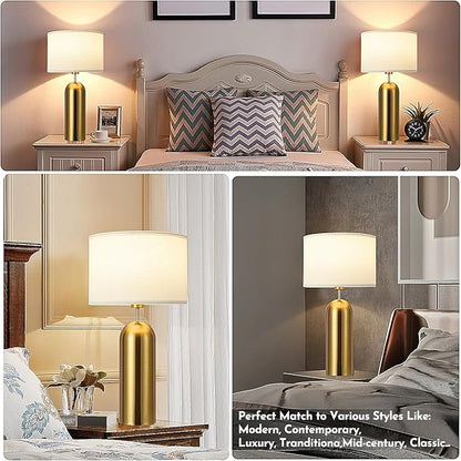MoMyofdy Gold Lamps Set of 2 Touch Control 3-Way Dimmable Bedside Nightstand Lamps Bedroom Lamps Modern White& Gold Table Lamp with USB Type C Ports Tall Lamps for Living Room End Table Home Office