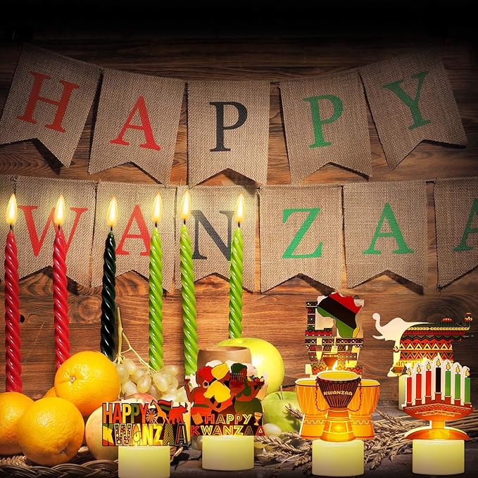 Tuanse 12 Pcs Kwanzaa Kinara LED Flameless Candles Kwanzaa Table Decorations African Heritage Harvest Holiday Party Favor for African Celebration Traditional Home Decor