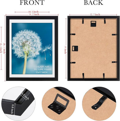 HEART ART Frame, Picture Frame Set of 9 13x19 inches with Mat for 11x17, Gallery Wall Design, Black