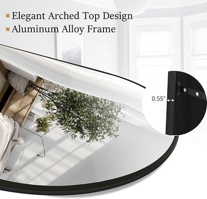 Rowjut Floor Full Length Mirror, Arched Mirrors Full Length 81"x41" Freestanding Large & with Aluminum Frame&Wall Mounted & Hanging or Leaning& Full Body Mirror for Bedroom, Black