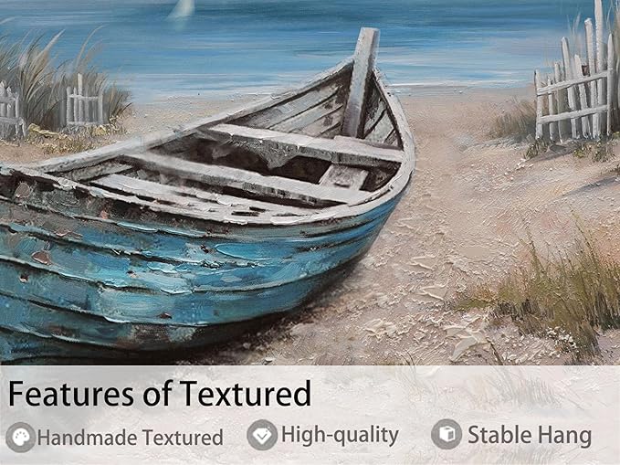 Ardemy Boat Canvas Wall Art Nautical Art Wall Decor for Living Room, Blue Teal Bedroom Picture Textured Beach Painting Framed Artwork Dining Room Home Office Kitchen, Large 40"x20"