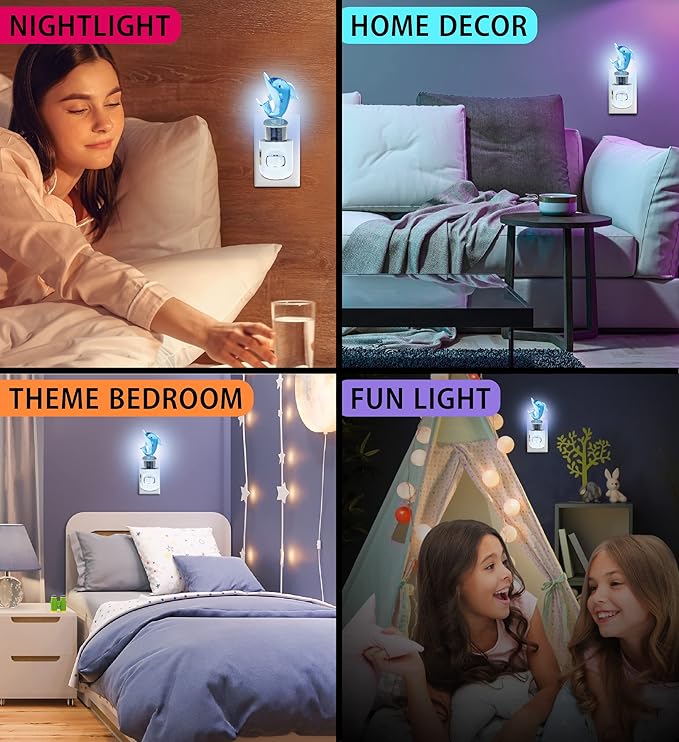 COTA Global Dolphin Night Light - Home Décor Wall Plug in Night Light with Switch, Unique Decorative Hand Made LED Glass Art Nightlight - 4.5 Inches