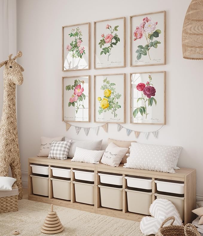DREAM BIG PRINTABLES Vintage Flowers Wall Art Prints (Set of 6) - 11x14 Unframed