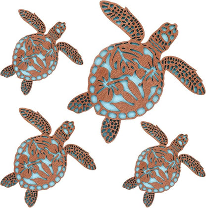 Tatuo 4 Pcs Wooden Sea Turtle Wall Decor Summer Ocean Turtle Wall Art Beach Theme Vintage Coastal Hanging Decoration for Home Lake House Bathroom