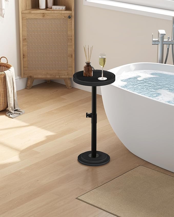 CHOEZON Small Round Side Table, Height Adjustable Drink Table, Pedestal Martini Table with Thickened Base, for Small Space, Sofa, Living Room, Bedroom, Black TBZ31BB