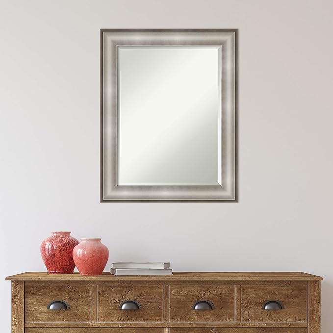 Amanti Art Silver Bathroom Mirror for Over Sink, 29x23 Imperial Silver Rectangle Vanity Mirror, Medium Traditional Frame, Hangs Horizonally and Vertically, Bathroom Wall Decor, Beveled Edge