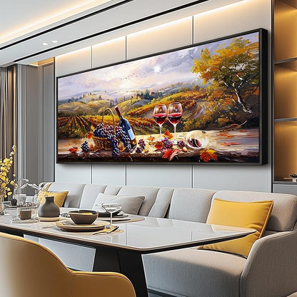 hyidecorart Large Framed Wall Art,Wine Farm View Kitchen Art Prints, French Country Still Life Picture, Fruit Harvest Art Prints, Rustic Dining Room Wall Decor, Restaurant Home Bar Decoration 32x72 In