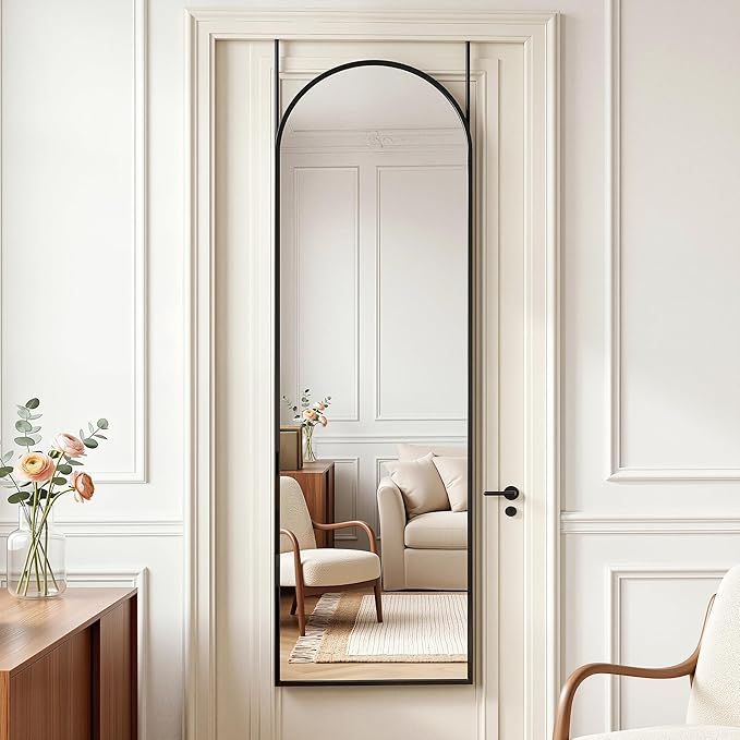 Antok Full Length Over-the-Door Hanging Mirror - Freestanding Wall Mount Leaning Body Mirror for Bedroom Living Room Entryway, 48" L x 14" W, Black