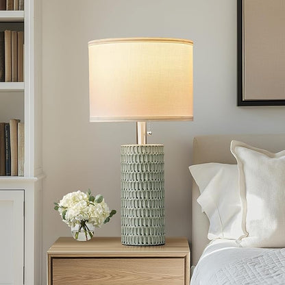 Reaketon Table Lamps for Living Room Set of 2, Ceramic Table Lamps for Bedroom, 20" Modern Lamps for Night Stands, Green