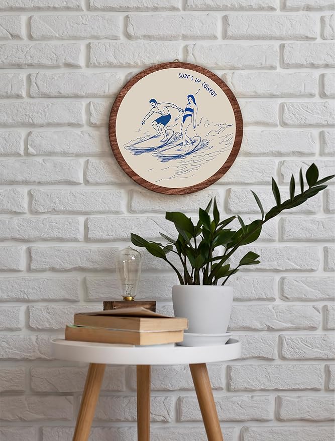Western Coastal Cowboy Hanging Wall Decor, Coastal Cowgirl Round Room Decor,Surf's Up Cowboy Wooden Wall Art, Beachy Western Decorations for Apartment Home Living Room Bedroom Bathroom Office, 06