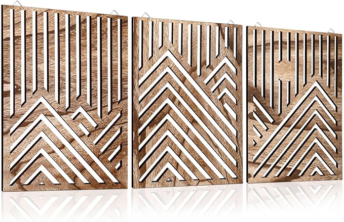 3pcs Wooden Wall Art, Mountain Decor Single Line Minimalist Decors Mountain Wall Art, Abstract Mountain Line Wood Wall Decor Hanging for Living Room Bedroom Bathroom Home Decors (Walnut Brown)