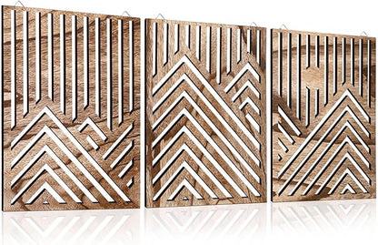 3pcs Wooden Wall Art, Mountain Decor Single Line Minimalist Decors Mountain Wall Art, Abstract Mountain Line Wood Wall Decor Hanging for Living Room Bedroom Bathroom Home Decors (Walnut Brown)