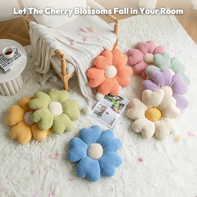 Sioloc Flower Shaped Throw Pillow, Fun Daisy Pillow, 15.7" White Cute Decorative Seat Cushion Aesthetic Flower Plush Pillows for Bed Floor Couch Chair