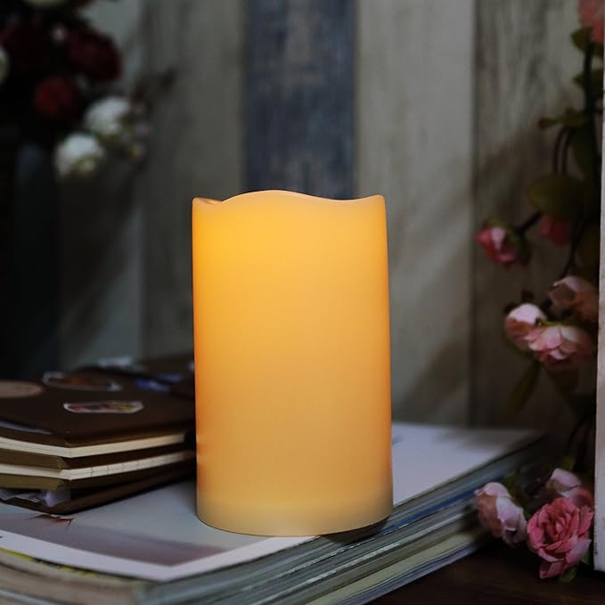 iZAN Set of 1 Outdoor Flameless LED Candles with Timer - Waterproof Plastic Flickering Battery Operated LED Pillar Candles Wedding Party Garden Decoration Long Lasting Battery Life 3x5 inch