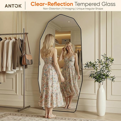 Antok Full Length Mirror, 71"x32" Floor Mirror, Free Standing Wall Mounted or Leaning Full Body Mirror with Aluminum Alloy Frame, Diamond Irregular for Bedroom Entryway Cloakroom, Black