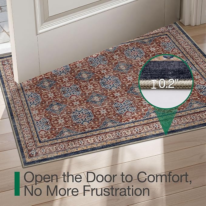 LUMI 1'5" x 2'6" Indoor Door Mat, Washable Low Pile Entry Rug with Non-Slip Rubber Backing, Durable Welcome Mat for Entryway, Hallway, Patio, or Porch