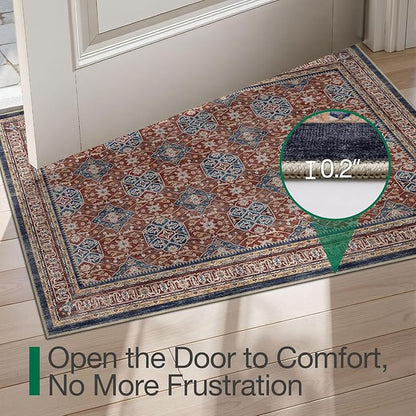 LUMI 1'5" x 2'6" Indoor Door Mat, Washable Low Pile Entry Rug with Non-Slip Rubber Backing, Durable Welcome Mat for Entryway, Hallway, Patio, or Porch