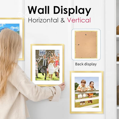 FIXSMITH 11x14 Picture Frame Bulk-6 Pack, Photo Frame with HD Plexiglass, Display Pictures 8x10 with Mat or 11x14 Without Mat, Gold Picture Frames Collage Wall Decor
