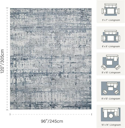 Rugxara Blue Grey 8x10 Area Rugs,Large Soft Rugs for Living Room, Blue Washable Rug, Modern Abstract Rugs for Bedroom Dining Room, Non-Slip Foldable Thin Indoor Carpet Stain Resistant(Blue Grey)