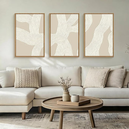 HPNIUB Large Abstract Beige Framed Canvas Prints Wall Art Set,Neutral Minimalist Lines Wall Decor,Modern Textured Artwork for Living Room, Bedroom,Dining Room, Office, Bathroom Decor-16 x24 x3