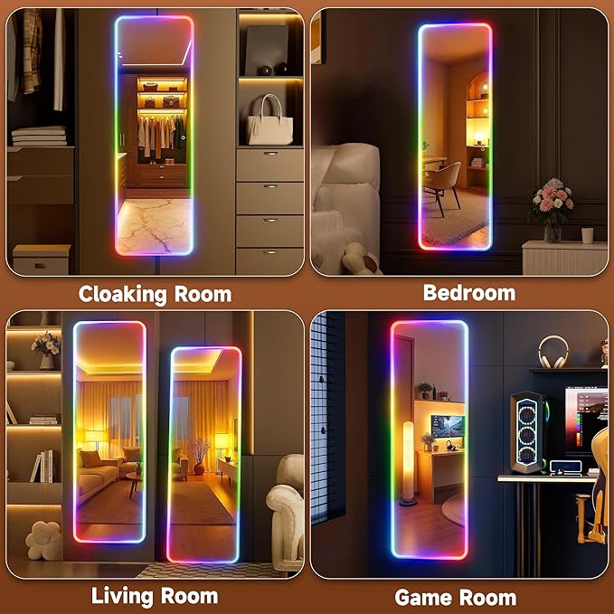 Hasipu 43"x16" LED RGB Bluetooth Door Mirror Full Length, Full Body Full Length Over The Door Mirror with Lights, Door Hanging & Wall Mounted Mirror for Bedroom, Living Room, Cloakroom