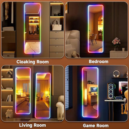 Hasipu 55"x16"LED RGB Door Mirror Full Length with Bluetooth Speaker, Full Body Full Length Over The Door Mirror with Lights, Door Hanging & Wall Mounted Mirror for Bedroom, Living Room, Cloakroom