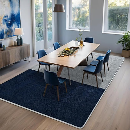 Rugs for Bedroom Living Room, 4x6 ft Grey Navy Blue Area Rug, Washable Memory Foam Non-Slip Carpet, Modern Minimalist Indoor Carpets for Boys Girls Kitchen Home Decor