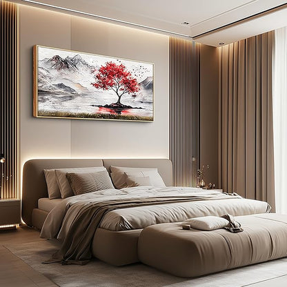 QIYILEXWART Wood Framed Large Wall Decor For Living Room Stretched And Framed Canvas Wall Art For Office Wall Decorations For Bedroom Red Tree Painting Farmhouse Pictures Home Decor