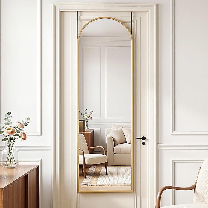 Antok Full Length Over-the-Door Hanging Mirror - Freestanding Wall Mount Leaning Body Mirror for Bedroom Living Room Entryway, 48" L x 14" W, Gold