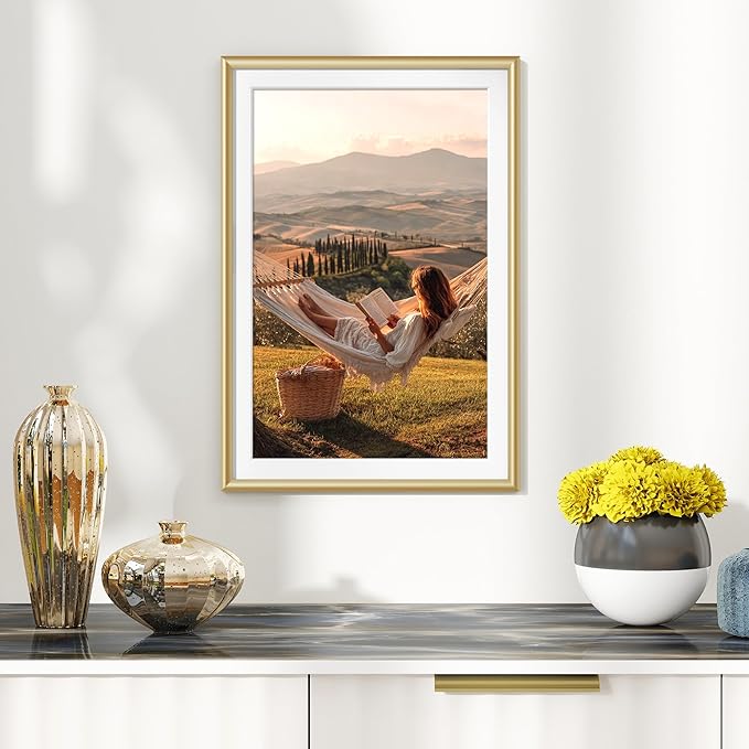 Fun Memories 13x19 Picture Frame, Gold Metal Frames 13 x 19 for Wall, 13x19 Matted frame for 11x17, High-End Aluminum Picture Frames with Real Glass, Modern Wall Gallery Frame Sets