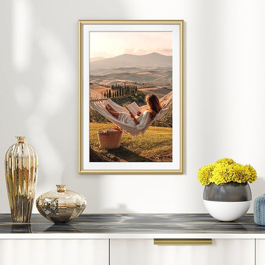 Fun Memories 13x19 Picture Frame, Gold Metal Frames 13 x 19 for Wall, 13x19 Matted frame for 11x17, High-End Aluminum Picture Frames with Real Glass, Modern Wall Gallery Frame Sets