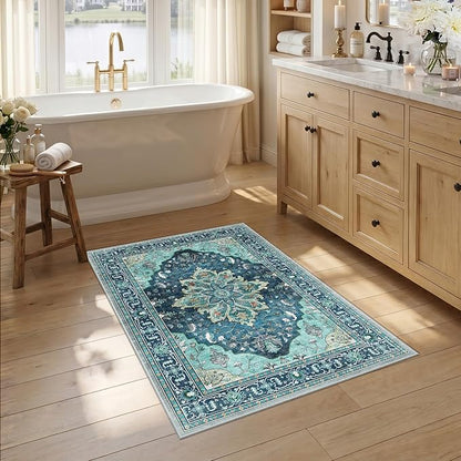 RELEANY Area Rugs 2'6"x4' Kitchen Rugs Entry Rug Small Rugs for Entryway Kitchen Bathroom Door Mat Indoor Entrance,Washable Non Slip, Teal Green Lake Blue Turquoise