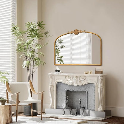 Besdomus Antique Arched Gold Mirror: 32"x24" French Large Gleaming Gold Antique Wall Mounted Mirror - Baroque Traditional Ornate for Fireplace/Bathroom/Bedroom - Wall Decor for Homemakers