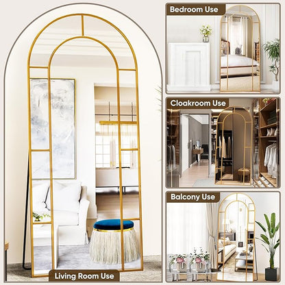 Antok 71" x 32" Full Length Mirror, Floor Mirror Arched Window Decorative Mirror, Metal Framed Decor Farmhouse Floor Mirrors Art Pane Mirrors Wall Decor for Bedroom, Living Room, Entryway Bronze