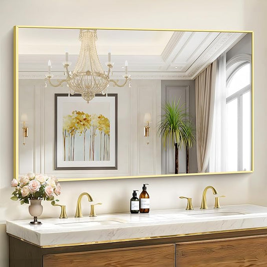 COFENY Gold Bathroom Mirror for Wall, 60x36 Inch Rectangle Mirrors with Metal Frame, Modern Vanity Wall Mirror Decor for Bathroom Living Room, Entryway Hangs Horizontal or Vertical