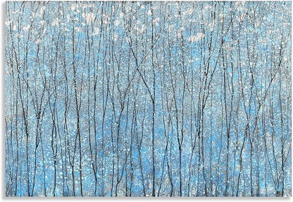Yihui Arts Blue Tree Canvas Wall Art - Abstract Landscape Paintings with Silver Foil - Modern Forest Artwork for Living Room Bedroom Bathroom Decor
