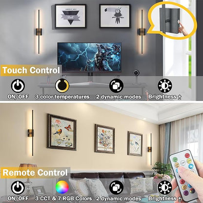 Battery Operated Wall Sconce Set Of 2, Wireless Wall light With Remote Control, 10000mAh Rechargeable Wall Sconce Up To 70 hrs Of Lighting Time, RGB Dimmable Wall Lamp For Bedroom Hallway, 360°Rotate