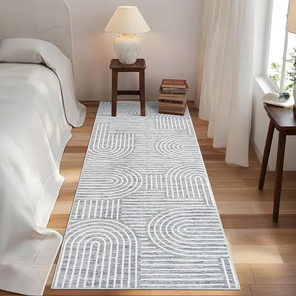 Modern Rug 2x6 Runners for Hallways, Abstract Kitchen Runner Rugs Non Slip Bath Runner, Rainbow Washable Runner Rug for Bedroom, Soft Long Rugs for Entryway Bathroom Laundry Dorm, Ash