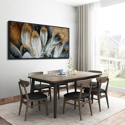 Framed Feather Canvas Wall Art Modern Living Room Bedroom Wall Decoration Large Canvas Painting Artwork for Home Decor White Gold Brown Feather Picture 24x48 Size