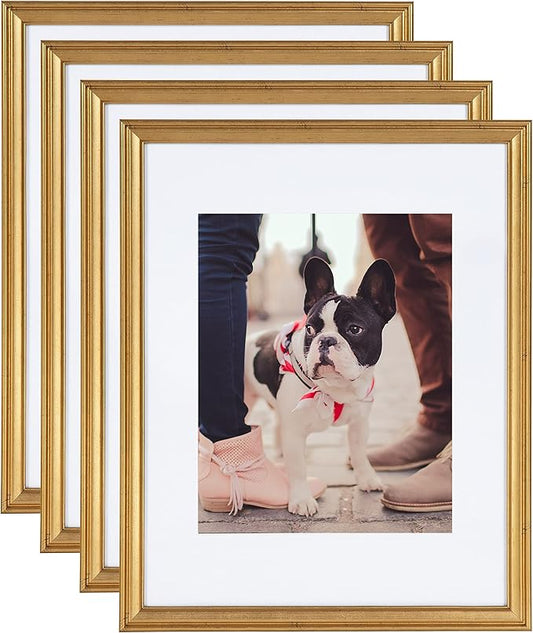 Kate and Laurel Adlynn Wall Picture Frame Set, 11" x 14" matted to 8" x 10", Gold, Set of 4