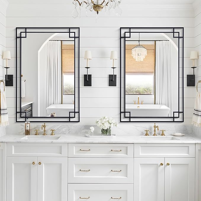 Chende 32''x47'' Large Black Mirror for Wall with Metal Frame, Modern Rectangular Decorative Mirror for Bathroom, Fireplace, Sofa, Horizontal/Vertical Hanging