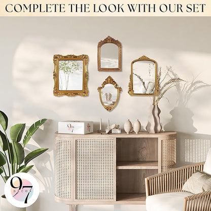 97 Decor Gold Vintage Wall Mirror - Small Gold Mirror for Tabletop and Wall Mounting, Antique Arch Frames for Desk, Small Decorative Mirrors Frame for Home Bedroom, Makeup Room Decor (10x6.8 Inch)